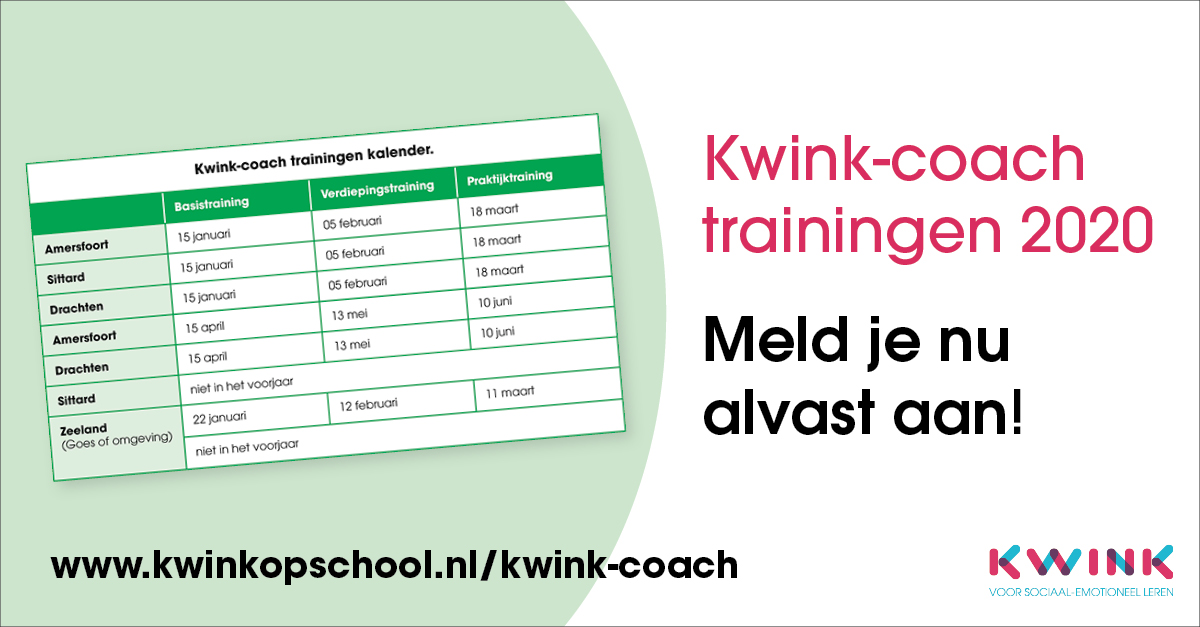 Kwink-coach trainingen in 2020; meld je alvast aan!